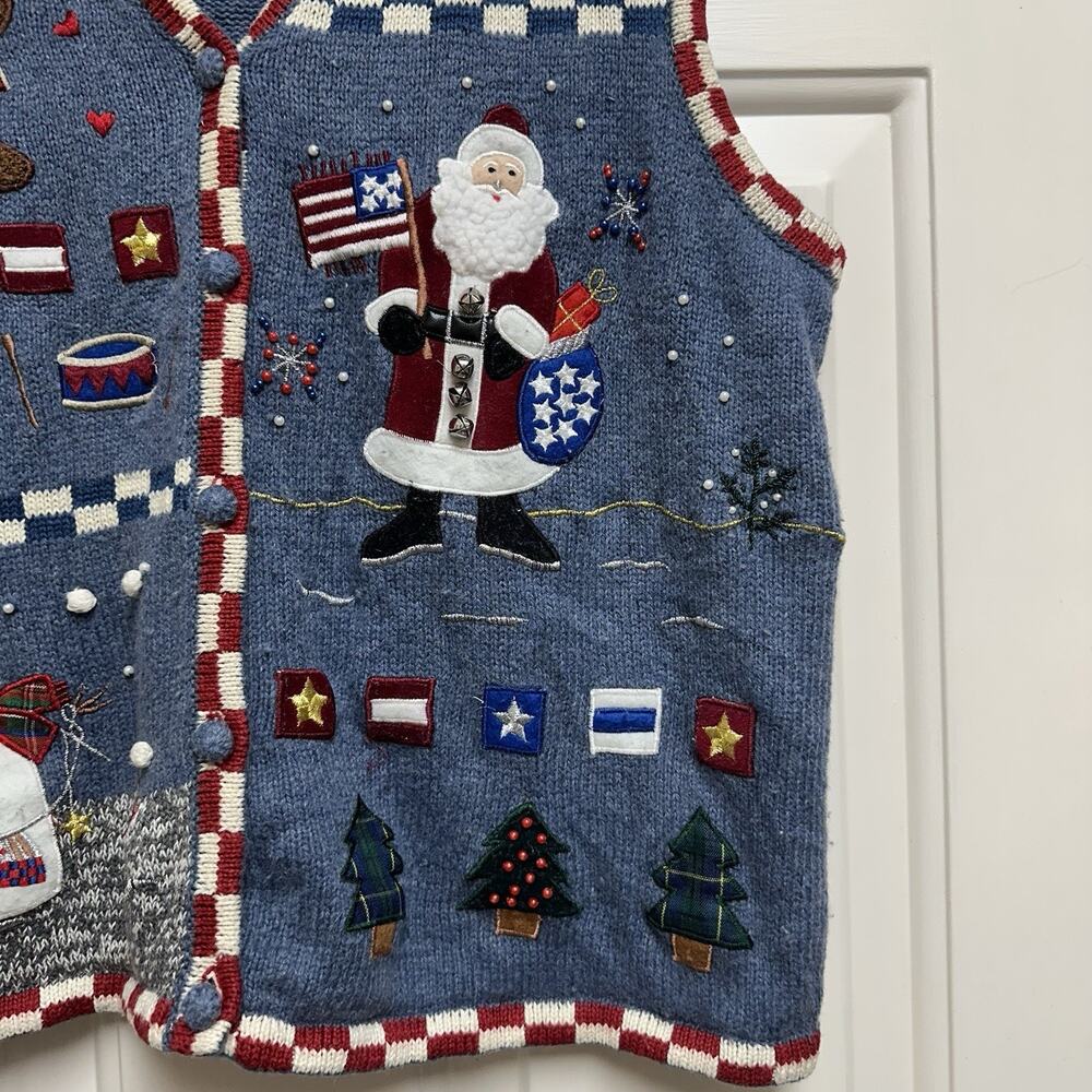 Planet Company Ugly Sweater Vest Holiday Christmas Patriot USA Granny Cottage